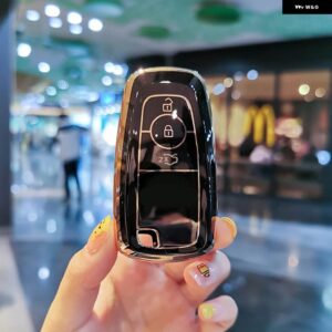 メッキ TPU キーケース フォード マスタング 2018 ECOSPORT リモート FOB シェルカバー キーバッグ キーホルダー オート - A black shell