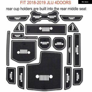 ジープ カップマットドアゲートスロットクッションノンスリップラテックスマット自動車 内装装飾 2018-2019 ラングラー JLU 4 ドア - black　white