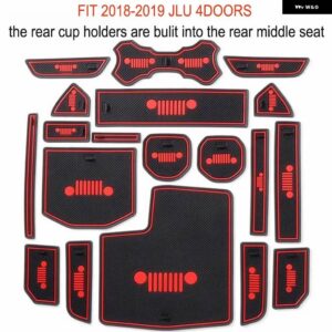 ジープ カップマットドアゲートスロットクッションノンスリップラテックスマット自動車 内装装飾 2018-2019 ラングラー JLU 4 ドア - black　red
