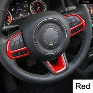 ジープ 3ピース /セット ABS ステアリング ホイール トリム ステッカー レネゲード 2015-2021 車内装飾 コンパス 2017-2020 - red