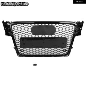 アウディ A4 B8 S4 S ライン フロント レーシング グリル ハニカム バンパー エンジン メッシュ ガード 2009-2012 ＊RS4ではありません - ALL BLACK BLACK LOGO