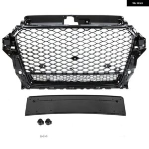 アウディ クワトロ レーシンググリル フロントハニカムバンパー メッシュ ガード A3 8V S3 SLINE 2014-2016 RS3 ではありません - Black Emblem