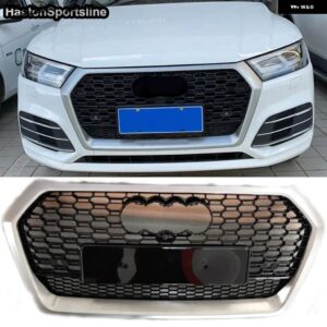 アウディ Q5 SQ5 2018-2020 ブラックフロント レーシンググリル スポーツハニカムフード メッシュ ガードクワトロ - SILVER EMELBM