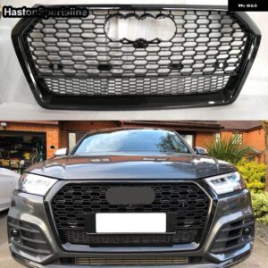 アウディ Q5 SQ5 2018-2020 ブラックフロント レーシンググリル スポーツハニカムフード メッシュ ガードクワトロ - Black Emblem