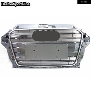 アウディ A3 S3 8V レーシンググリル ブラック ABS フロント エンジン フード メッシュ ガード 2014-2016 - chrome grey emblem