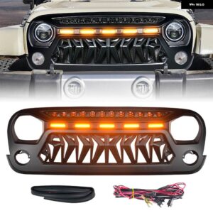 ジープ GOLSS ブラックホワイトオフロード ラングラー 2007-2017 JK JKU 4*4 カーパーツフロントバンパー グリル - shark　mouth　light