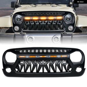 ジープ 青赤白 レーシンググリル フロントバンパー ガードグリッド ラングラー JK JKU ルビコンサハラスポーツ 2007-2017 - shark　mouth　light