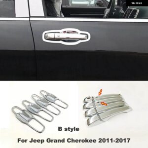 ジープ グランドチェロキー 2011-18 19 2020 ABS カーボンクローム 車 外装 サイドドアハンドルボウル ステッカー カバー トリム アクセサリー 8個 - Chrome　B