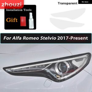 アルファロメオ ヘッドライト フィルム フロントライト クリアスモークブラックランプ TPU ステッカー STELVIO 949 2017-ON 2021 2022 - Transparent