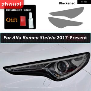 アルファロメオ ヘッドライト フィルム フロントライト クリアスモークブラックランプ TPU ステッカー STELVIO 949 2017-ON 2021 2022 - Smoked black