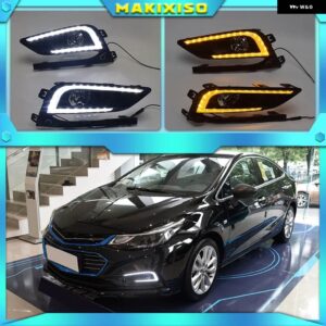 シボレー デザインとウィンカーリレー 12V 車 LED DRL デイタイム ランニングライト フォグランプ 穴付き クルーズ 2016 2017 - White Yellow Blue