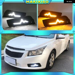 シボレー 2個 LED クルーズ 2009-14 DRL デイタイム ランニングライト デイライトとウィンカーランプ - White and Yellow