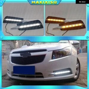 シボレー 2個 クルーズ 2009-14 LED DRL 駆動デイタイム ランニングライト ランプとウインカー - WHITE