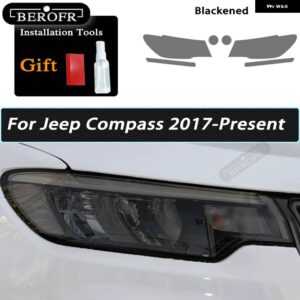 ジープ グランド チェロキー ラングラー コンパス ヘッドライト フィルム フロントライト ティントスモーク ブラッククリア TPU ステッカー 2個 - compass　2017-on, Smoked　Black