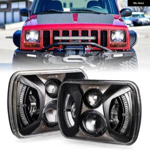 ジープ 75ワット 5X7 LED スクエア ヘッドライト 86-95 ラングラー YJ 84-01 チェロキー XJ エンジェルアイ DRL H4 フロントライト ヘッドランプ 車 - 75W, 1pcs　headligt　02
