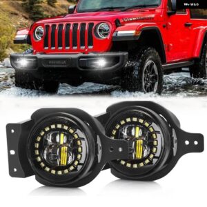 ジープ 30ワット 4インチ LED フォグランプ DRL ハローターン取付 ブラケット ラングラー JL 2018 2019 4インチ JL フロント バンパー エンジェルアイズ - 30W, Ivory
