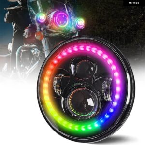 ジープ HALO 7インチ ラウンド LED ヘッドライト RGB BLUETOOTH アプリ 制御 7インチ ハーレー ダビッドソン ツーリング ファットボーイ ラングラー JK LJ C - RGB-001