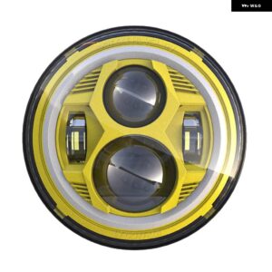 ジープ ラングラー オフロード ハーレー オートバイ 7インチ ラウンド LED ヘッドライト HI/LO ビームライトハローリング アンバー ウィンカー ヘッドランプ - Yellow