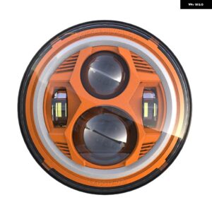 ジープ ラングラー オフロード ハーレー オートバイ 7インチ ラウンド LED ヘッドライト HI/LO ビームライトハローリング アンバー ウィンカー ヘッドランプ - Orange
