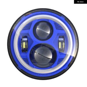 ジープ ラングラー オフロード ハーレー オートバイ 7インチ ラウンド LED ヘッドライト HI/LO ビームライトハローリング アンバー ウィンカー ヘッドランプ - Blue