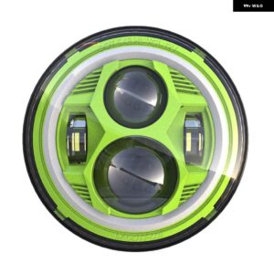 ジープ ラングラー オフロード ハーレー オートバイ 7インチ ラウンド LED ヘッドライト HI/LO ビームライトハローリング アンバー ウィンカー ヘッドランプ - Green