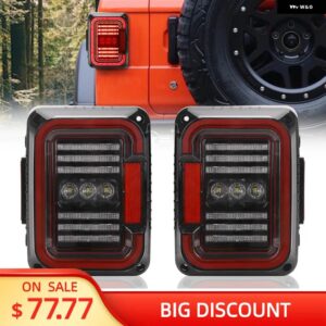 ジープ 2個 車 LED リアライト テールライト アセンブリ ウィンカー 12V リバースブレーキランニングランプ 2007 - 2018 ラングラー JK JKU - eur　version, Smoked