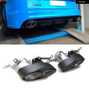 アウディ 2ピース カーボン排気先端 A3 A4 A5 A6 A7 RS3 RS4 RS5 RS6 RS7 マフラー パイプ 排気 システム ノズル - with logo