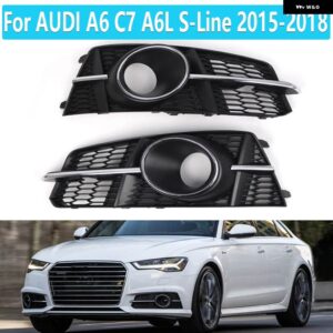 アウディ A6 C7 A6L S ライン 2015-2018 フロント バンパー フォグライト グリル フォグランプ マスクカバー フォグライト 4G0807681AG 4G0807682AG - With Silver