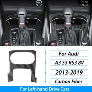アウディ A3 S3 RS3 8V 2013-2019 カーボンウォーターカップ ホルダー サラウンド パネル トリム カバー インテリア アクセサリー ステッカー - Black Carbon Fiber
