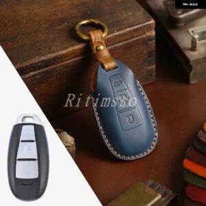 スズキ 3ボタン レザーカーリモートキーシェルカバー ケース V ITARA スウィフトイグニスキザシ SX4 バレーノ ERTIGA 2016- - blue