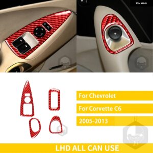 シボレー コルベット C6 2005-2013 アクセサリーカーボン車室内窓リフトスイッチパネルドア HANELボタン ステッカー カスタムパーツ - red