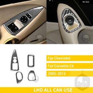 シボレー コルベット C6 2005-2013 アクセサリーカーボン車室内窓リフトスイッチパネルドア HANELボタン ステッカー カスタムパーツ - black