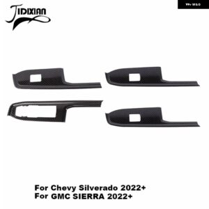 シボレー 窓リフトボタンパネル 装飾 カバー シルバラード GMC シエラ 2019-24 カスタムパーツ アクセサリー 交換用部品 互換品 - carbon fiber grain 2