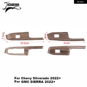 シボレー 窓リフトボタンパネル 装飾 カバー シルバラード GMC シエラ 2019-24 カスタムパーツ アクセサリー 交換用部品 互換品 - wood grain 2