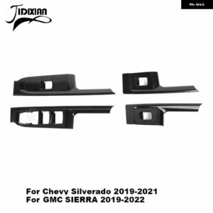 シボレー 窓リフトボタンパネル 装飾 カバー シルバラード GMC シエラ 2019-24 カスタムパーツ アクセサリー 交換用部品 互換品 - carbon fiber grain 1