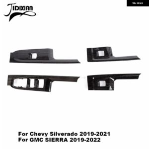 シボレー 窓リフトボタンパネル 装飾 カバー シルバラード GMC シエラ 2019-24 カスタムパーツ アクセサリー 交換用部品 互換品 - black wood grain 1