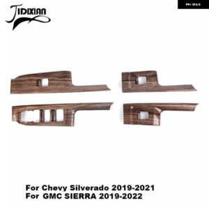 シボレー 窓リフトボタンパネル 装飾 カバー シルバラード GMC シエラ 2019-24 カスタムパーツ アクセサリー 交換用部品 互換品 - wood grain 1