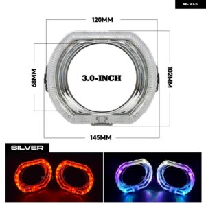 RGB LED エンジェルアイシュラウド ダイナミック ウィンカー シーケンシャルフローベゼル 2.5/3.0インチ バイキセノンバイ LED プロジェクタ - 3.0 Silver Shrouds