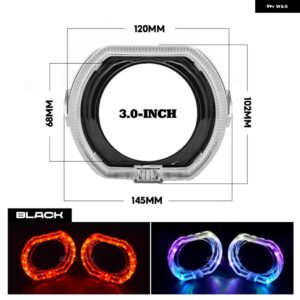 RGB LED エンジェルアイシュラウド ダイナミック ウィンカー シーケンシャルフローベゼル 2.5/3.0インチ バイキセノンバイ LED プロジェクタ - 3.0 Black Shrouds