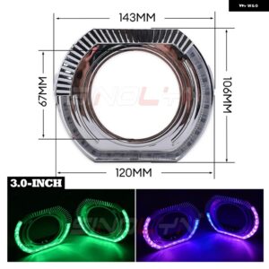 2.5/3.0インチ RGB LED エンジェルアイシュラウド キセノン LED プロジェクターレンズ回転ダイナミック ウィンカー流れる HALO ベゼル カス - 3.0 Silver Shrouds