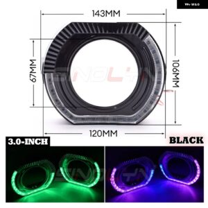2.5/3.0インチ RGB LED エンジェルアイシュラウド キセノン LED プロジェクターレンズ回転ダイナミック ウィンカー流れる HALO ベゼル カス - 3.0 Black Shrouds