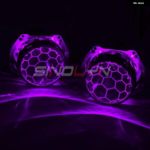 3インチ バイキセノンレンズ H4 ヘッドライト ハニカム HELLA 3R D2S D2H エッチングプロジェクターランプ RGB デビルアイライト カスタム - With Purple Devil