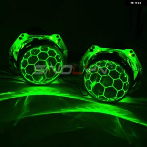 3インチ バイキセノンレンズ H4 ヘッドライト ハニカム HELLA 3R D2S D2H エッチングプロジェクターランプ RGB デビルアイライト カスタム - With Green Devil