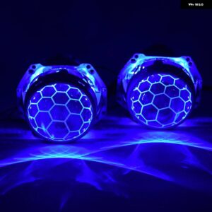 3インチ バイキセノンレンズ H4 ヘッドライト ハニカム HELLA 3R D2S D2H エッチングプロジェクターランプ RGB デビルアイライト カスタム - With Blue Devil