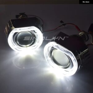 2.5インチ エンジェルアイズ バイキセノンプロジェクターレンズヘッドライト H7 H4 車ライト 自動 LED DRL 悪魔ライト カーアクセサリー カ - Only White