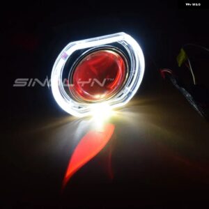 2.5インチ エンジェルアイズ バイキセノンプロジェクターレンズヘッドライト H7 H4 車ライト 自動 LED DRL 悪魔ライト カーアクセサリー カ - White Red