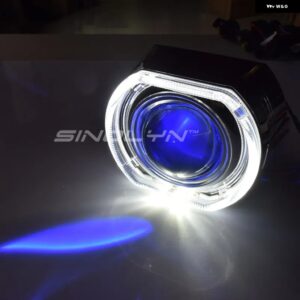 2.5インチ エンジェルアイズ バイキセノンプロジェクターレンズヘッドライト H7 H4 車ライト 自動 LED DRL 悪魔ライト カーアクセサリー カ - White Blue