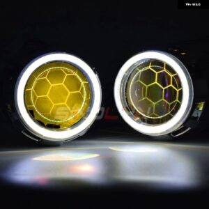 バイキセノンヘッドライト レンズ 2.5 エンジェルアイハニカム H4/H7 ヘッドライト LED デビルアイ DRL チューニング H1 WST レンズ カスタ - With Yellow Devil