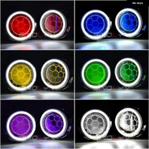 バイキセノンヘッドライト レンズ 2.5 エンジェルアイハニカム H4/H7 ヘッドライト LED デビルアイ DRL チューニング H1 WST レンズ カスタ - With RGB Devil