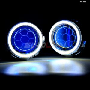 バイキセノンヘッドライト レンズ 2.5 エンジェルアイハニカム H4/H7 ヘッドライト LED デビルアイ DRL チューニング H1 WST レンズ カスタ - With Blue Devil